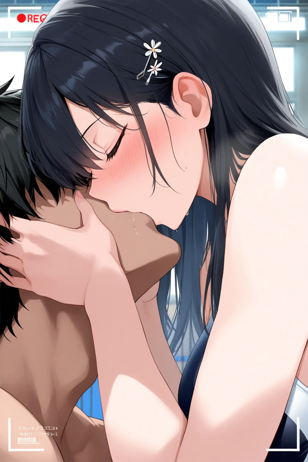 Long straight wavy black hair　Men and women having sex　At the Lake　Insert　Perfect limbs　Naked men and women