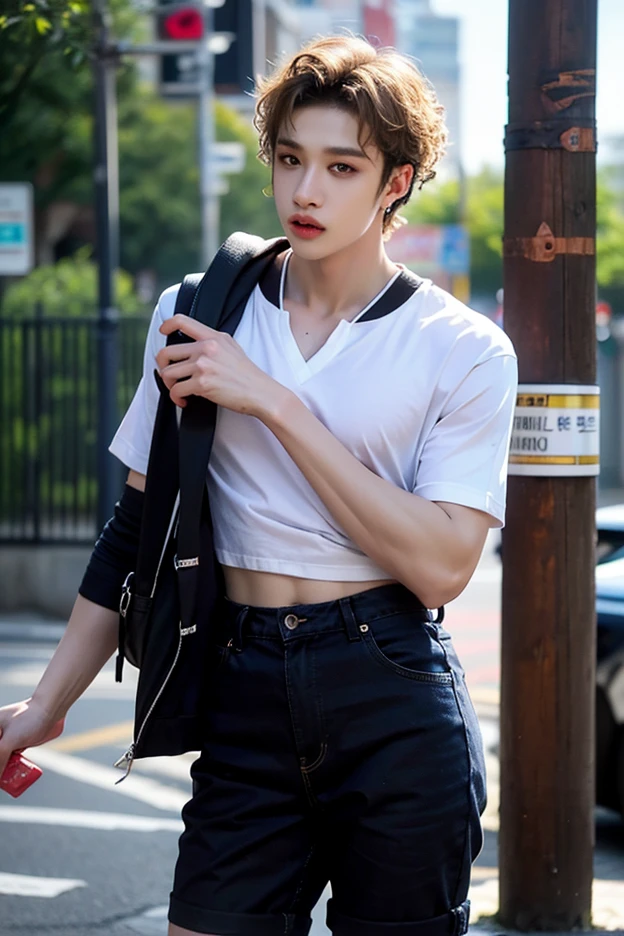Alafed male model in white jeans and denim jacket leaning against wall, Korean Male, Jinyoung Shin, korean muscle boy 2 1 years old, model with attractive body, Cai Xukun's, taejune kim, male model, siwoo kim, inspired by Joong Keun Lee, Hyuntae, inspired by jeonseok lee, sun-hyuk kim, with abs
