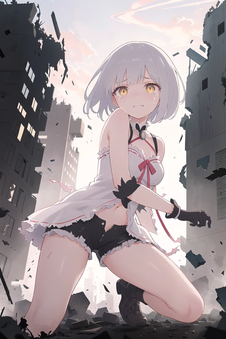 aaakane, short hair, red eyes, large breasts, swimsuit, frilled bikini, white bikini, front-tie top looking at viewer, <lora:shinjou_akane_v2:0.8>, <lora:add_detail:1>