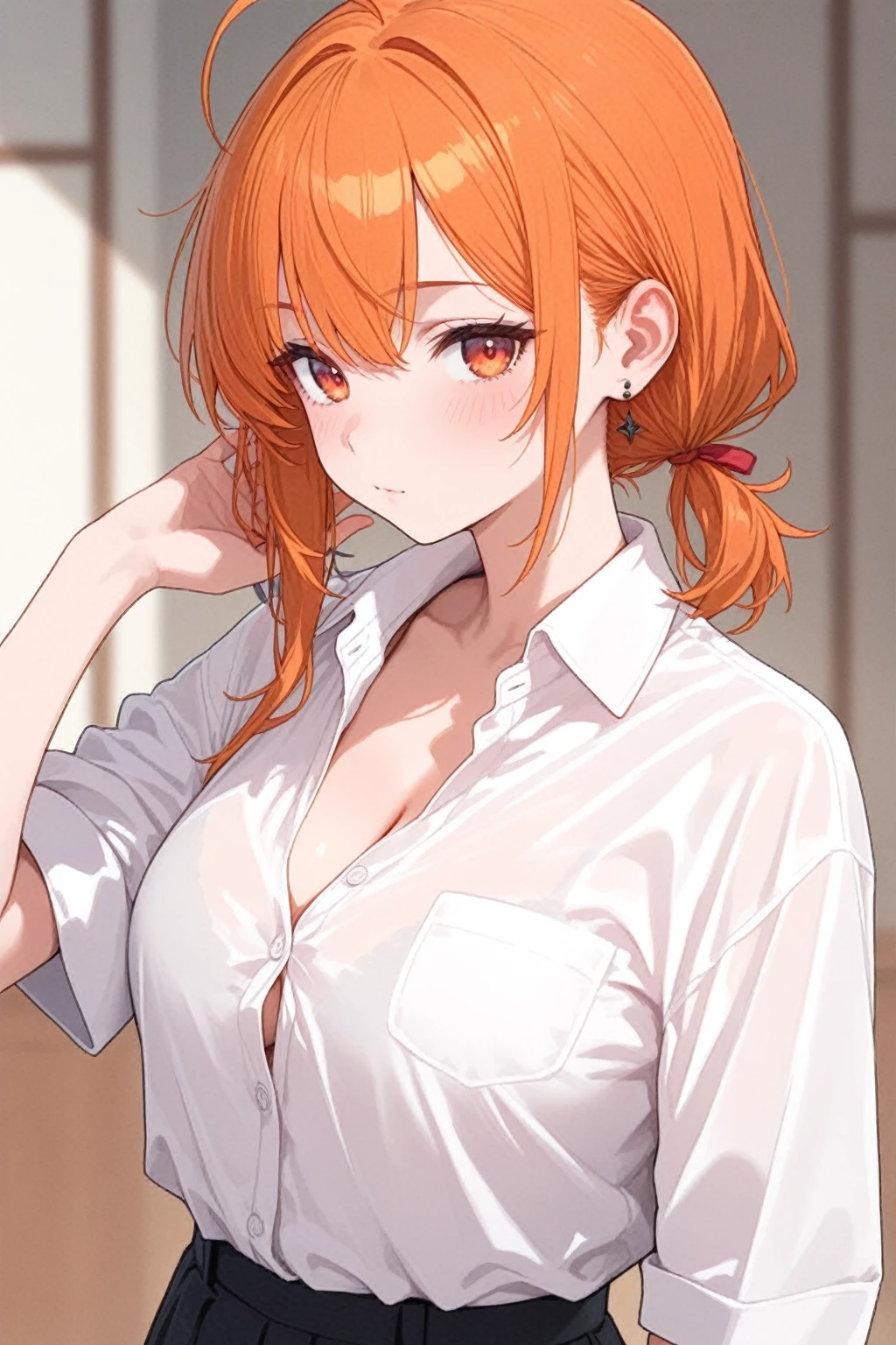 (Highest quality, 8K, masterpiece :1.3),Mrs. Yuigahama,ガハMom, As I expected, my youth romantic comedy is wrong。, One woman,Bun Hair,30 years old,Mom,Orange Hair,nsfw,Alluring expression,Sexy pose