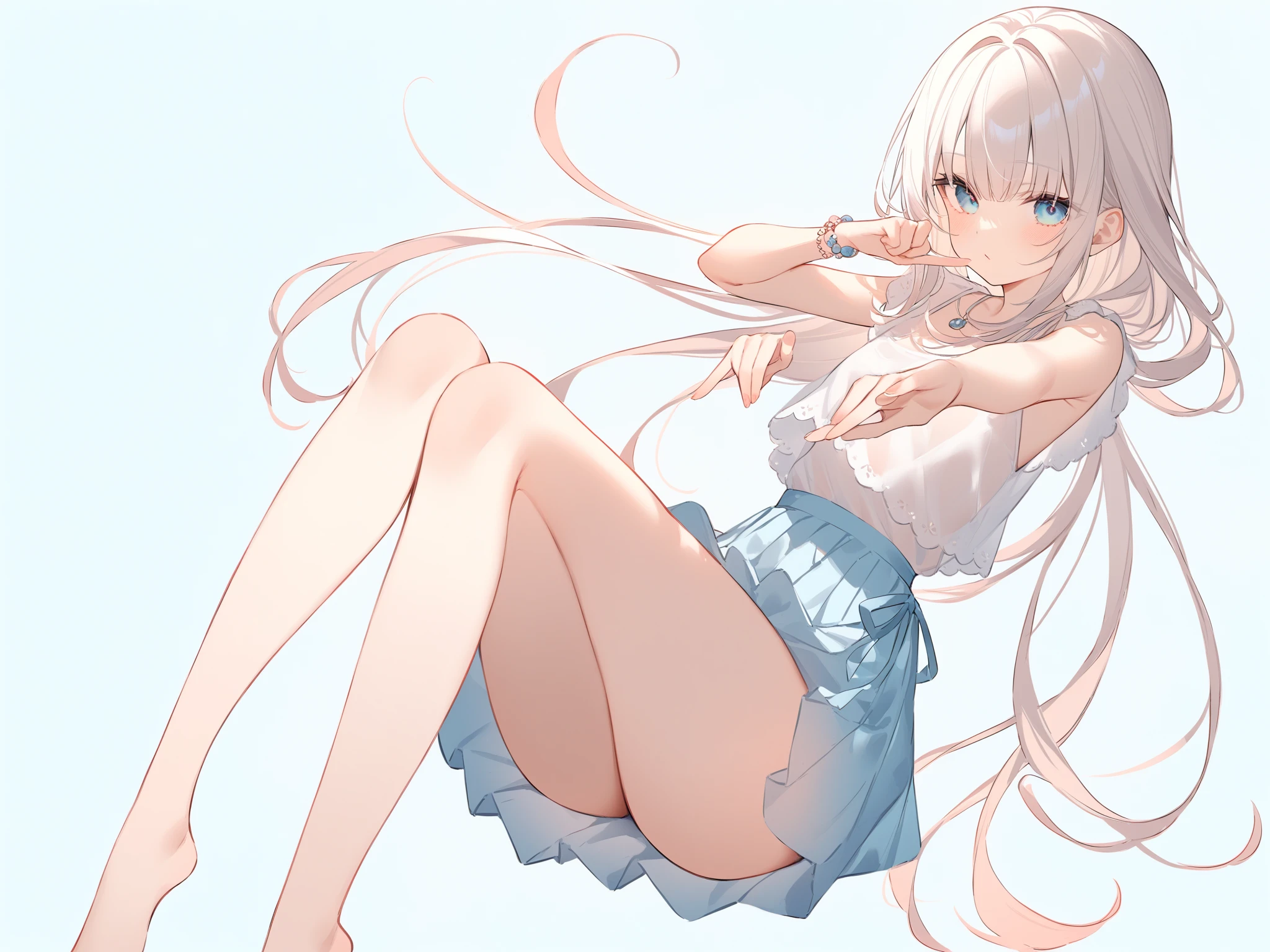 (masterpiece:1.4、top-quality、illustration:,realistic、)、(character focus、,full body:1.3)、(1girl),(clear face:1.3),(exact limbs:1.4),cute face,blue eyes、(tareme:1.3)、((sitting legs up:1.5),
(),(sitting,lean against the wall:1.4),、
(white hair),(long hair:1.5)、
,(her room:1.3),(loose Room wear:1.5),
(blunt bangs),(sidelocks:1.3), (small breasts:1.2)、
、slender、