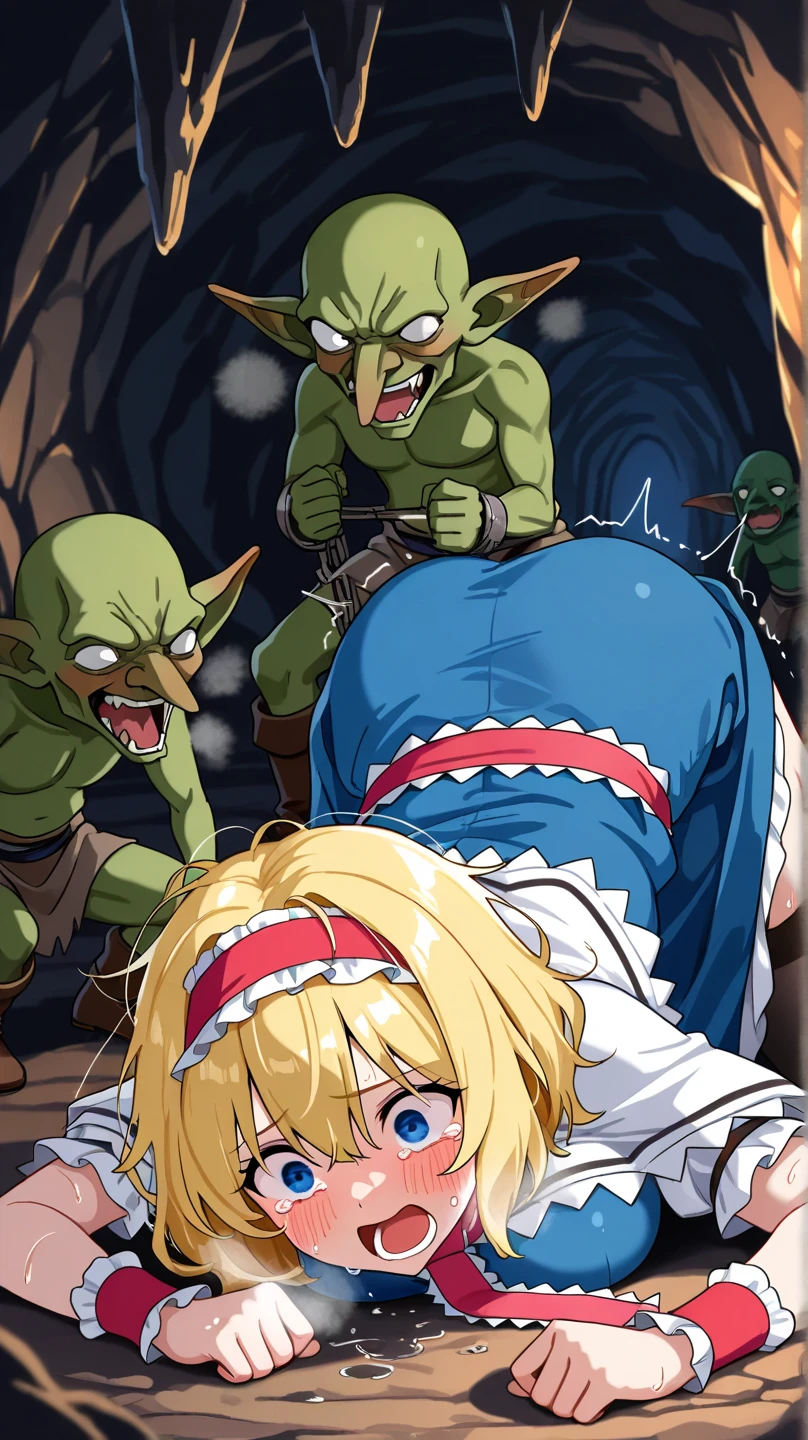 ((Highest quality)), ((masterpiece)), (detailed), (Perfect Face)、The woman is a naked slug alien, a female Tieryu Hatt from the Hat Clan, a slug-shaped alien with green eyes and medium-long blonde hair.
