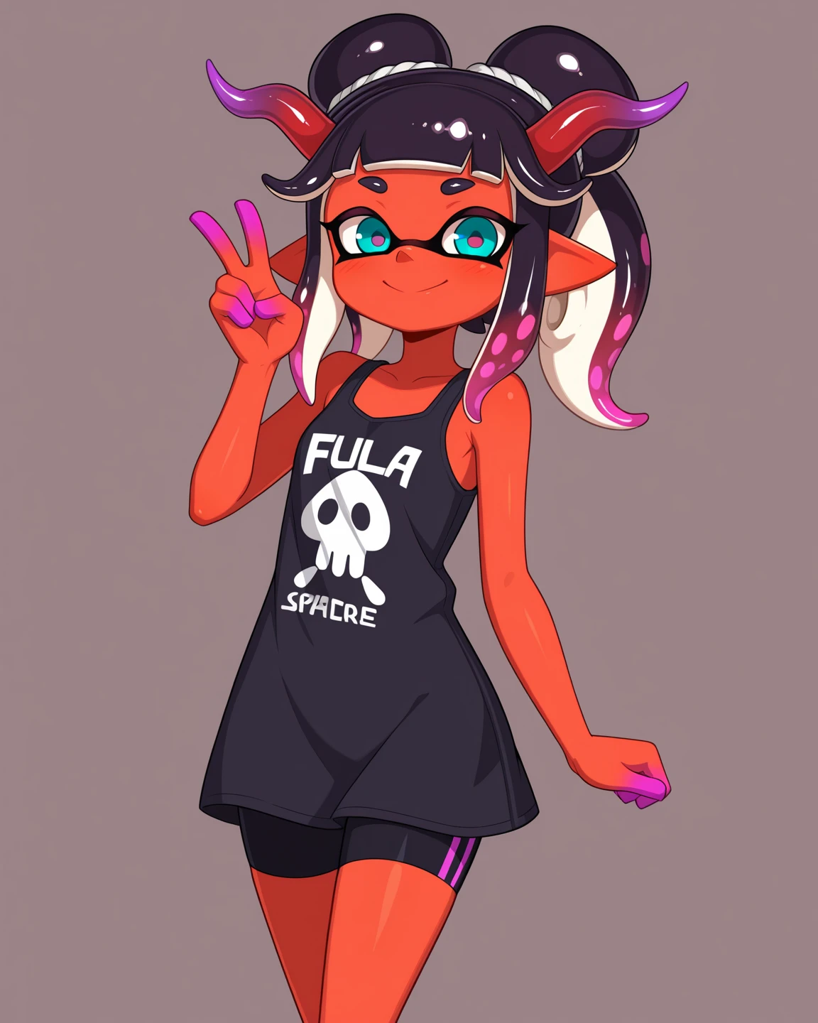 A short girl, with a robust and compact appearance.
but with a strong and well-defined body. Her arms and legs are muscular.
Her face is rounded, with full cheeks that give her a slightly childish but also expressive appearance.
She has large, round, deep pink eyes. Her eyebrows are thick and dark.
Her nose is small and round, and her lips are thin, usually curved in a determined or annoyed expression.
She has a small beauty mark (mole) near her right eye.
very curly, light pink hair, which is her most prominent feature.
Her hair is tied up in two voluminous pigtails that sit on the sides of her head. These curls are large and tight, spreading outward like two pompoms.
Her bangs are thick and curly, falling just above her eyebrows.
Dressed in Military green erotic Bunny suit and with Robotic elements
(((character sheet))) ((various views)) ((front and back) (Face detail) (full body)