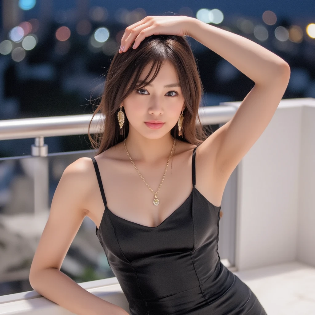 8K, masutepiece, Raw photo, Best Quality, Photorealistic, Highly detailed CG Unity 8k wallpaper, depth of fields, Cinematic Light, Lens Flare, Ray tracing, (Extremely beautiful face, Beautiful lips, Beautiful eyes), intricate detail face, ((Ultra detailed skin)) 1girl in, In the Dark, deepshadow, Pretty Korean girl, Kpop Idol, 1 girl, (Very slim and slender fit muscular body:1.3), ((Looking at Viewer)),(Big smile:1.3), (Fashion City Night, a dark night, (Neon sign), (Blurred background), Fashion Street Night),(No people in the background:1.3), Beautiful earrings, Bracelets, Necklace, pantyhose, Clear eyes, Walking, (pale skin), (Big eyeace forward, (Brown hairull body shot), (()), (()), , (Looking at Viewer:1.3) opened breast, Very slim, Colossal tits, backtrack, (Back shot), ass forcus, Before the eyebrows,(((rubber mini dress))), thick thighs,