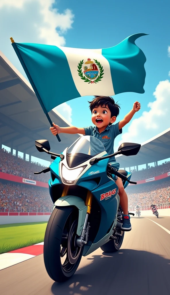 A smart boy riding mt 15 motor bike with Al nassr jersey named as AFRI