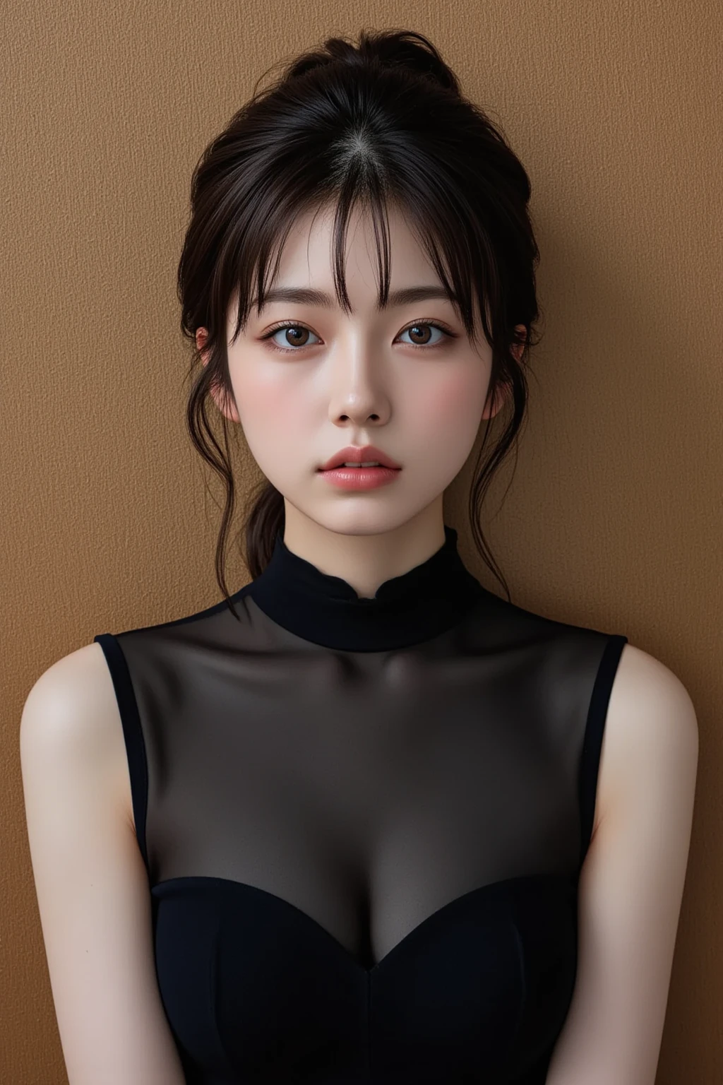 8k, Ultra-high resolution, Highest quality, masterpiece, 三分割法によるphotograph,Surreal, photograph, 1 Girl, (16 years old:1.3), pretty girl, Cute Face, Beautiful eyes in every detail, 細かくdetailedに,masterpiece,One Girl:1.2,Japan Female Teachers,extream close up,sad,streaming tears,Black short hair,Messy bun hair,(black suit:1.3),Nun's clothing,(印象派の美しい少女のPortraiture), (Gray background:1.3),(Impressionist light and colour),Gothic Girl , (One-piece suit, Embroidery lace, Sexy Embroidered Mesh Pantyhose Gloves),Realistic Skin, Perfect and beautiful face ,完璧でCute Face, Skin with attention to detail, Perfect limbs、Narrow waist,Looking at the audience,(((Ideal body type))),A cup small breasts :2,Portraiture:2,Perfect Anatomy,鮮明なdetailed,detailed,Surreal,Light and shadow,darkness