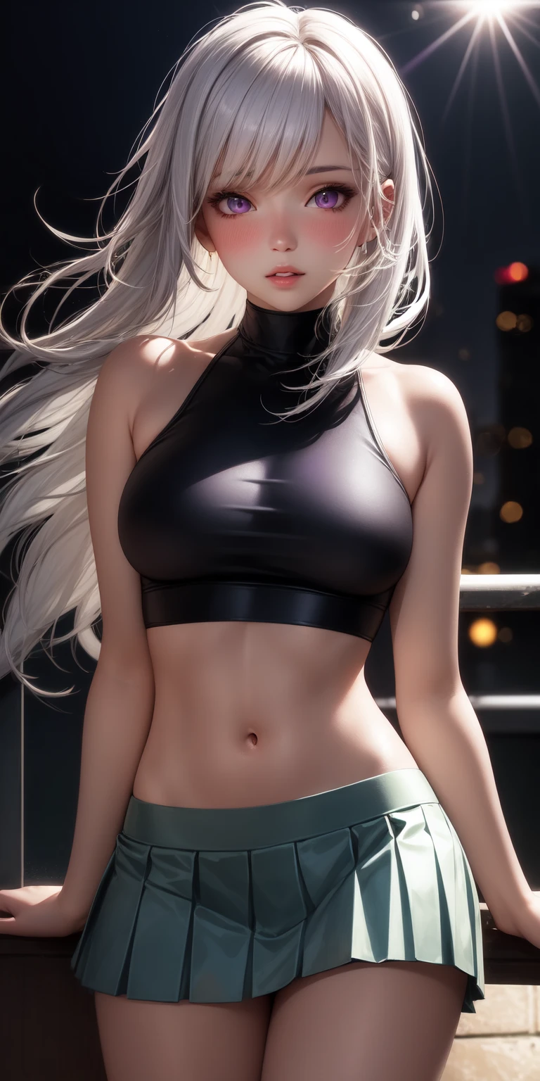UnderBoob T Shirt, tight leggings, white hair