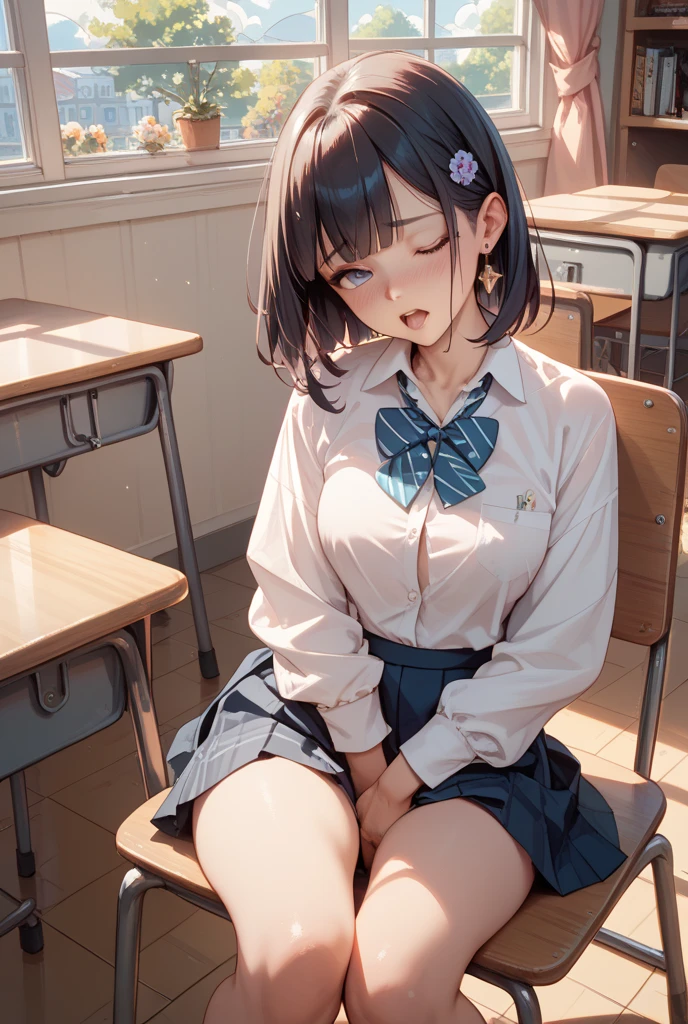 (((masterpiece,Highest Resolution,4K High Resolution,Crisp image quality:)Pussy juice(Detailed Hair,)(Inserting a dildo into a beautiful pussy)((Beautiful black hair braids,Glasses,School Insurance Doctor,Insurance Classes,Health Room,Masturbation lesson))(28years old cool woman)(Beautiful big ,Beautiful nipples,Teaching books,Blushing and embarrassed,Sit on a chair,Spread your legs wide,)Tight Skirt,blouse,lipstick,Pussy juice(A close up look at the pussy)Pubic hair,(White:1.2)