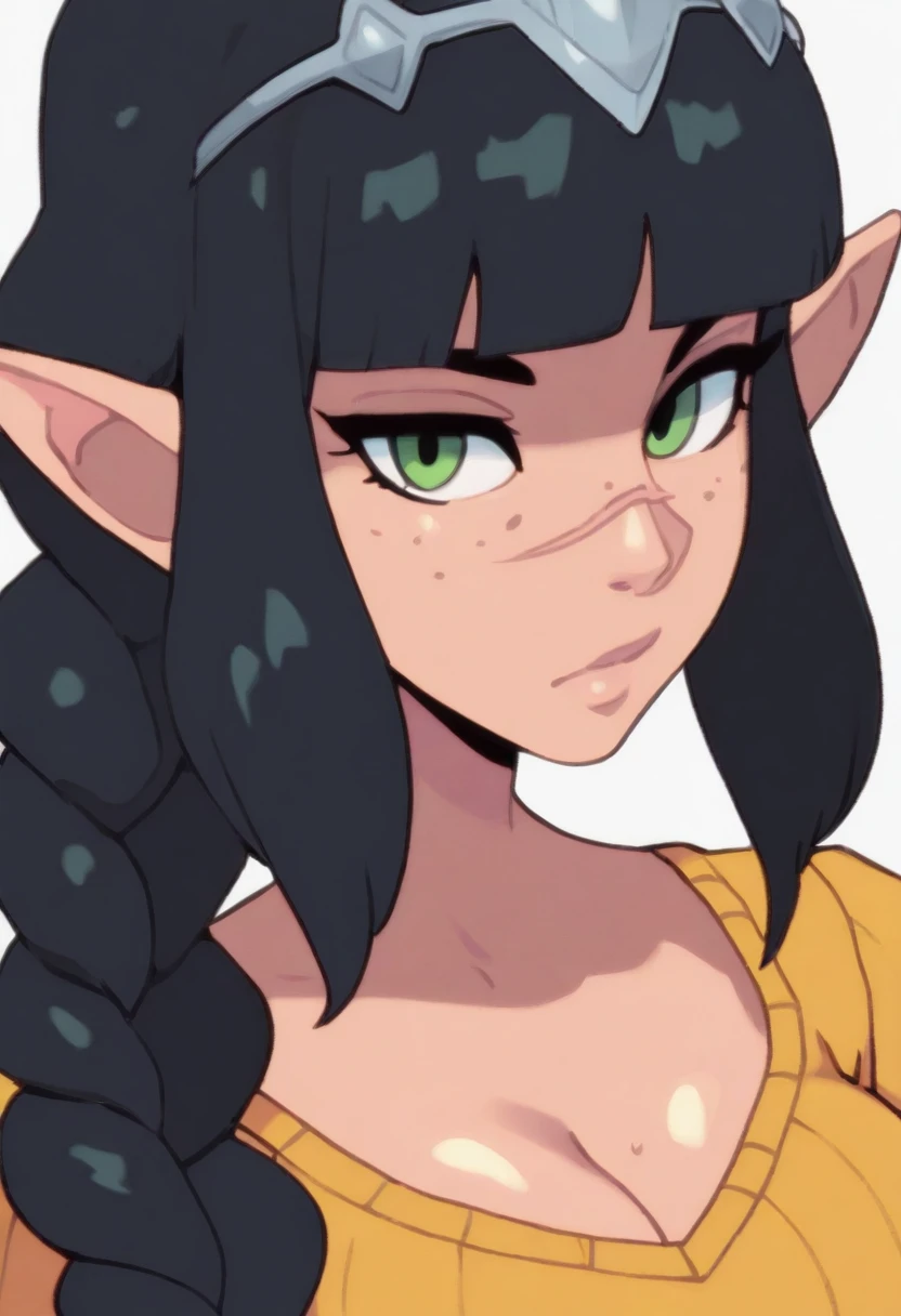 face focused ,white background plain,erotic face, only face , white background,score_9, score_8_up, score_7_up, score_6_up, aesthetic , goth, goblin, green skin, black hair, braids, red eyes, , playful, smug face, nipple peek, big eyes, solo, dutch angle, g0thicPXL, (big lips:0.6), (close up:1.2), portrait, small breasts, front pose