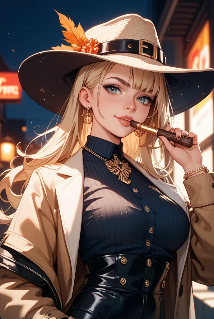 An attractive witch with an owl, tocando una flauta, estilo anime