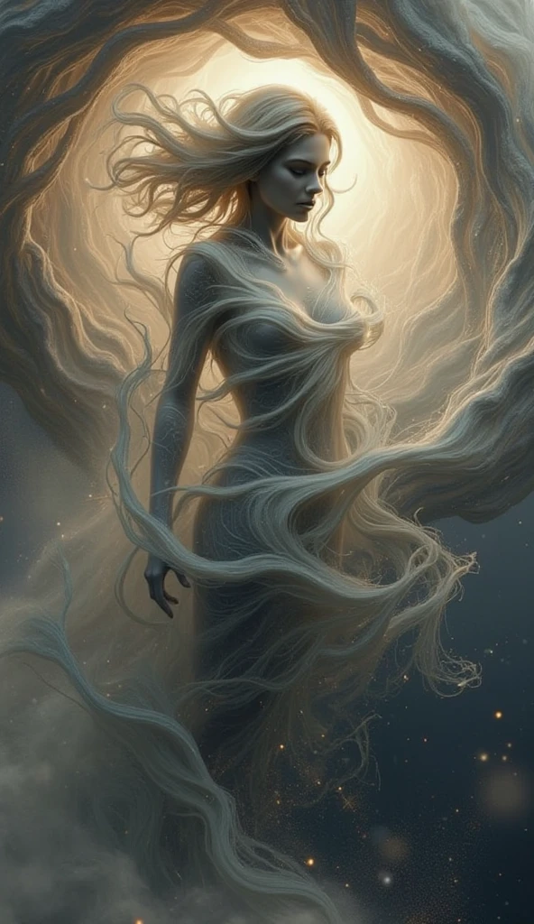 Best quality at best,tmasterpiece,8K,detailed detail,hyper-high detail,1个Giant Breast Girl,in clouds of smoke,(flowing smoot:1.5),Flying hair,(Colored smoke:1.5),Smoke body,Raise both hands,Particle light effects,The air is filled with smoke,The body passes through the clouds,