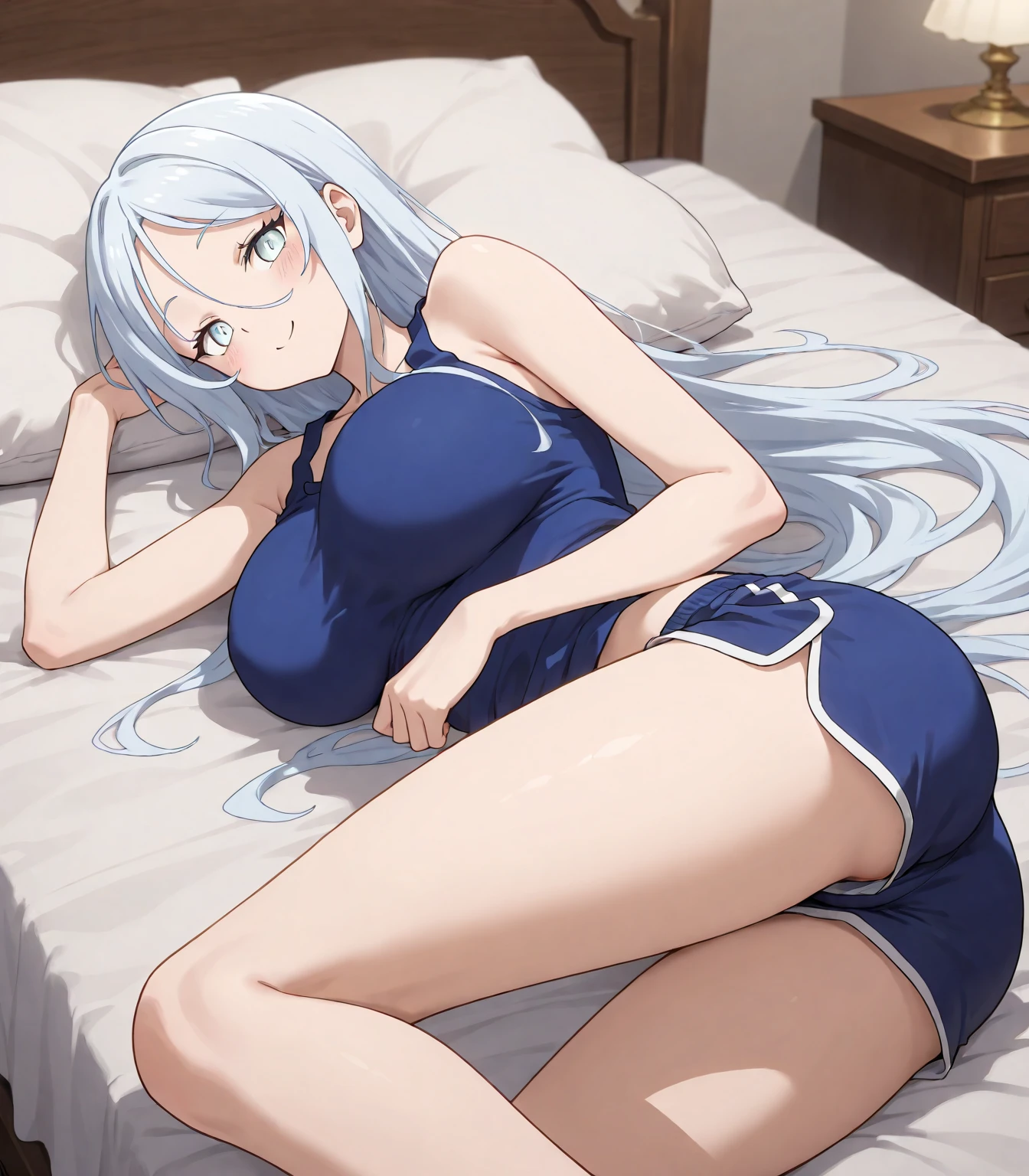 (​masterpiece)), ((top-quality)), (The ultra-detailliert), ((kawaii)), cute little, (Wonderful), ((ighly detailed)), 4K、 (8K), top-quality, (Beautiful fece),(((World-class quality))), ighly detailed, hight resolution,、1 girl in、12year old、（very detailed face and eyes:1)、(kawaii:1.4)、Pink effect、shadow effect、(Beautiful)、小柄、(white  hair)(long-haired sidite and snow-white hair)、((The hair is disheveled))、Red Eyes、Anime filling、a bed、Top image quality、detail portrayal、(terrified expression)、red blush、(((Wearing an old-fashioned school swimsuit in all dark blue)))、(((Holding the shoulder strap in your hand)))、(((Sit up))),(((Fall backwards)))(((Upper body naked)))、Opening Mouth、put out the tongue、(((Dirty futon)))、tits out、Plump body、(((Composition seen from directly below)))、(((put out one's forehead)))、(((lift her hips)))、(((Breast milk drips)))、(((bent forward)))、(((Prone)))、(((Show the soles of your feet)))、(((Show the armpits)))、(((Licking fingers)))、(((drawing knee up)))、(((Tears dripping from the mouth)))、(((Underwear is scattered on the futon)))、