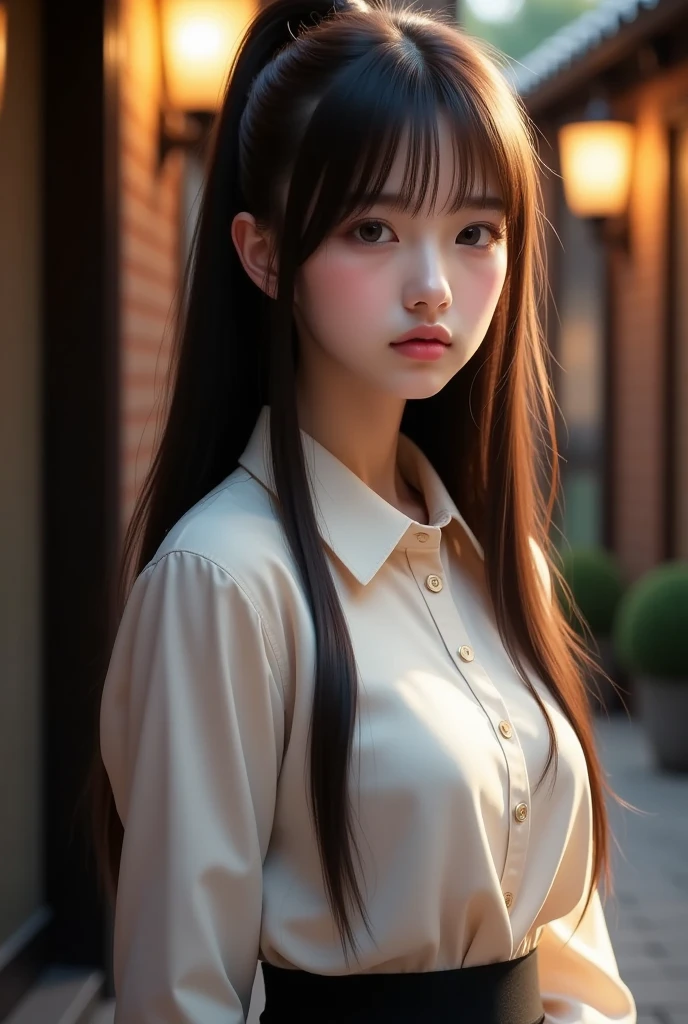 long whitr hair，adolable，gentleness，is shy