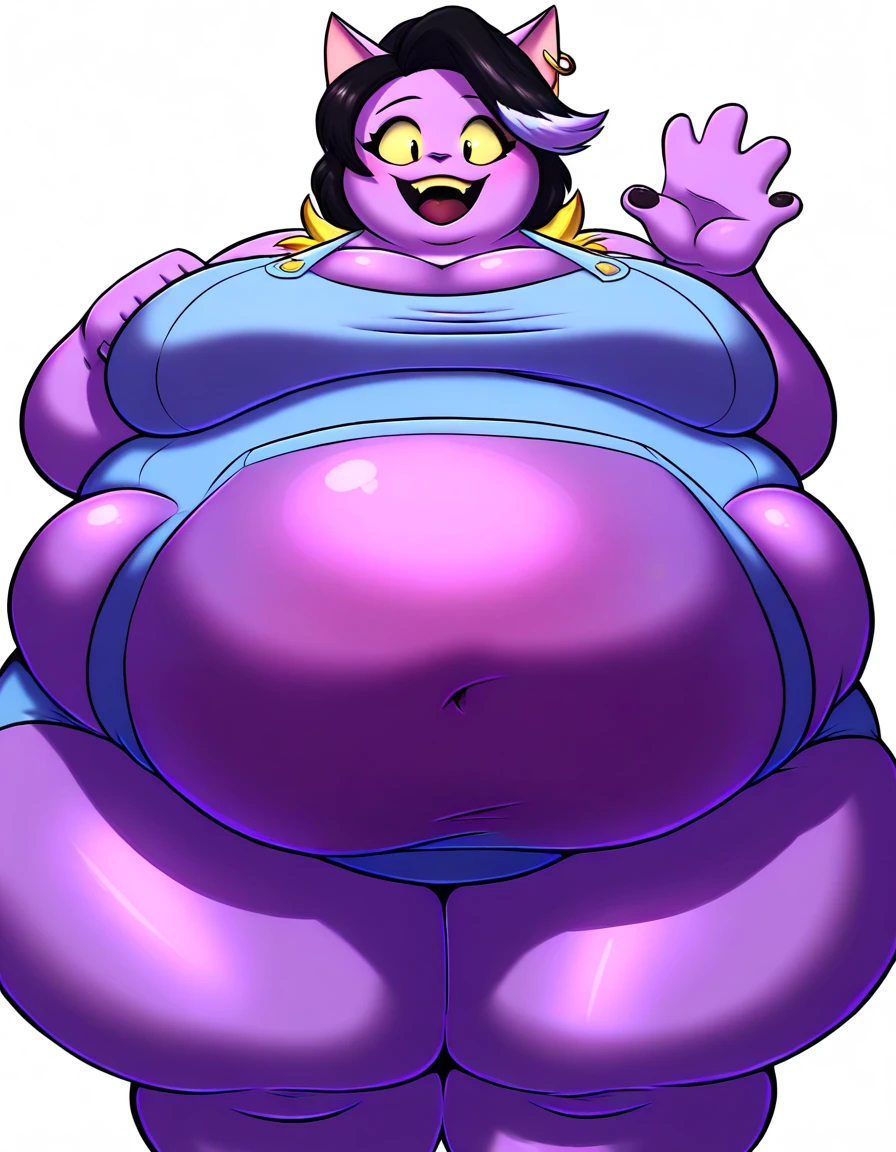 Anime Women, Lady、Forehead、Long braids down to the waist、Purple Hair、Glasses、Sharp eyes、Purple lips、Cobalt blue body、Cobalt blue skin、Are fat、Chubby、Voluptuous、obesity、Double chin、Thick neck、Big Breasts、Saggy breasts、Thick upper arms、Thick arms、thick fingers、Fat belly、Flabby belly、Thick legs、Big Ass、nude、Large areola、Purple areola、Thick pubic hair、Gloss、Sweaty、Stand with your feet apart、Hold your stomach、Embarrassed、School