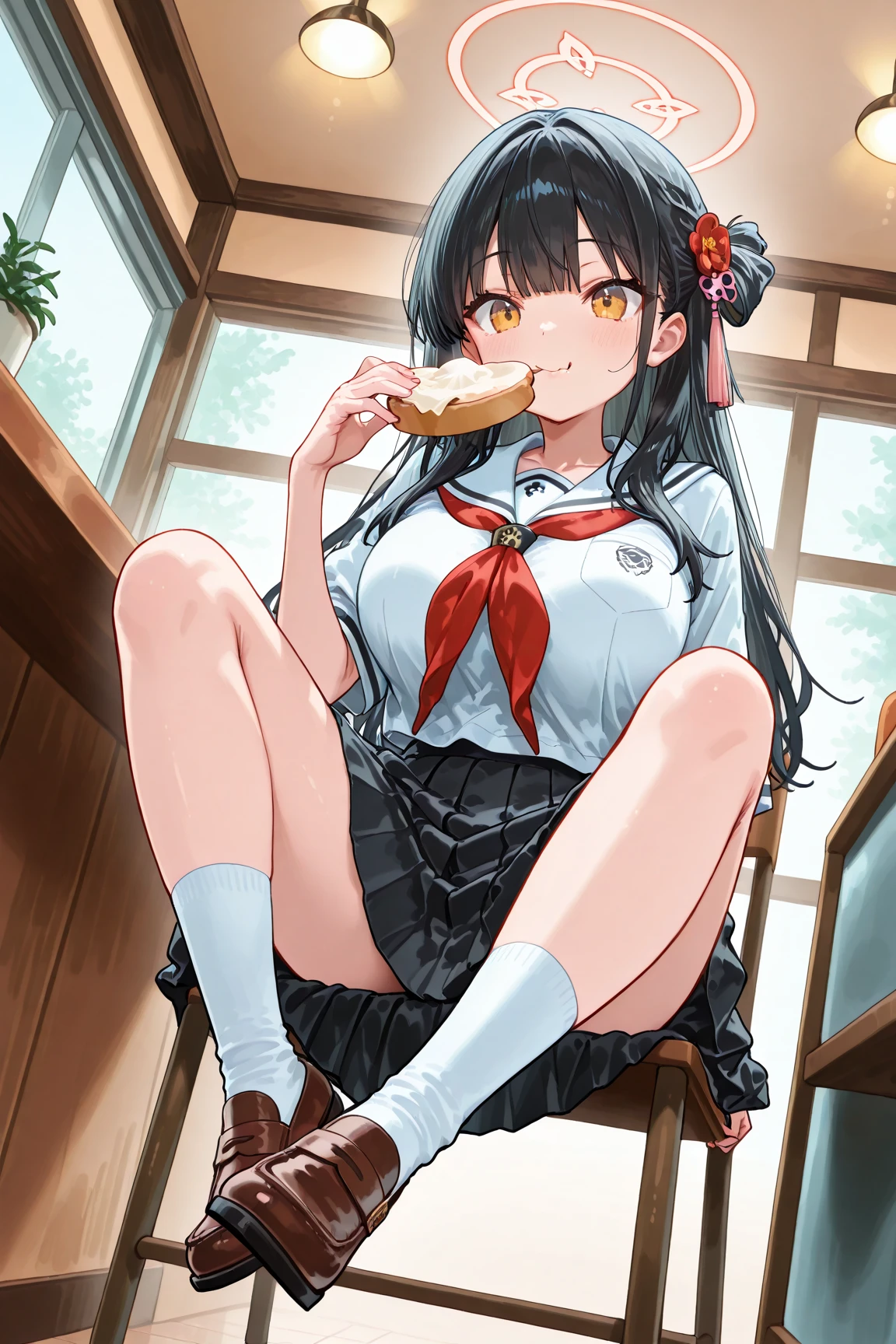 One piece clothes、girl、Panty shot、Black bread、