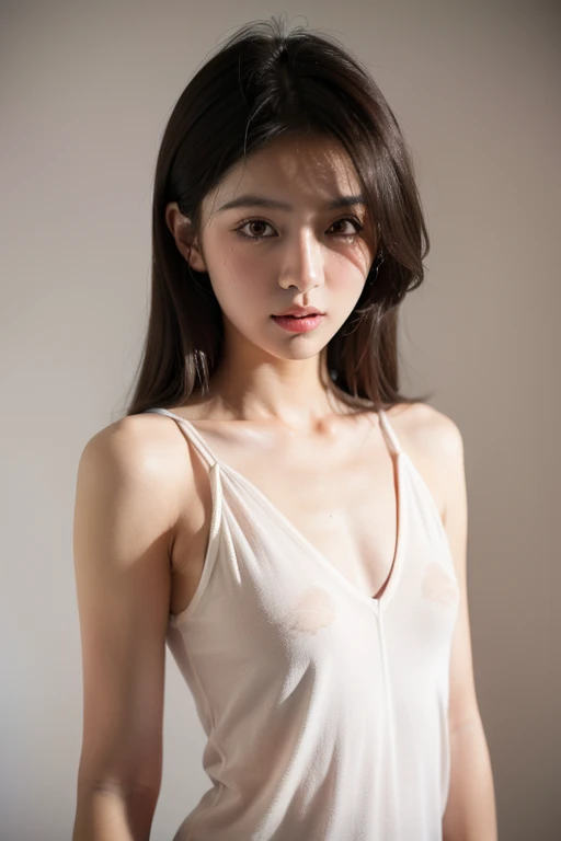 ((((upper body shot)))),(((Nude))),(((nipples))),(((sagging breasts))),Ultra-high resolution,big eyes,Japanese,(a girl),(1 girl),((baby face)),((Lolita)),((12 years old)),((cute)),pretty,earring,((facing at viewer)),necklace,(long hair),((looking at viewer)),((iron collar))