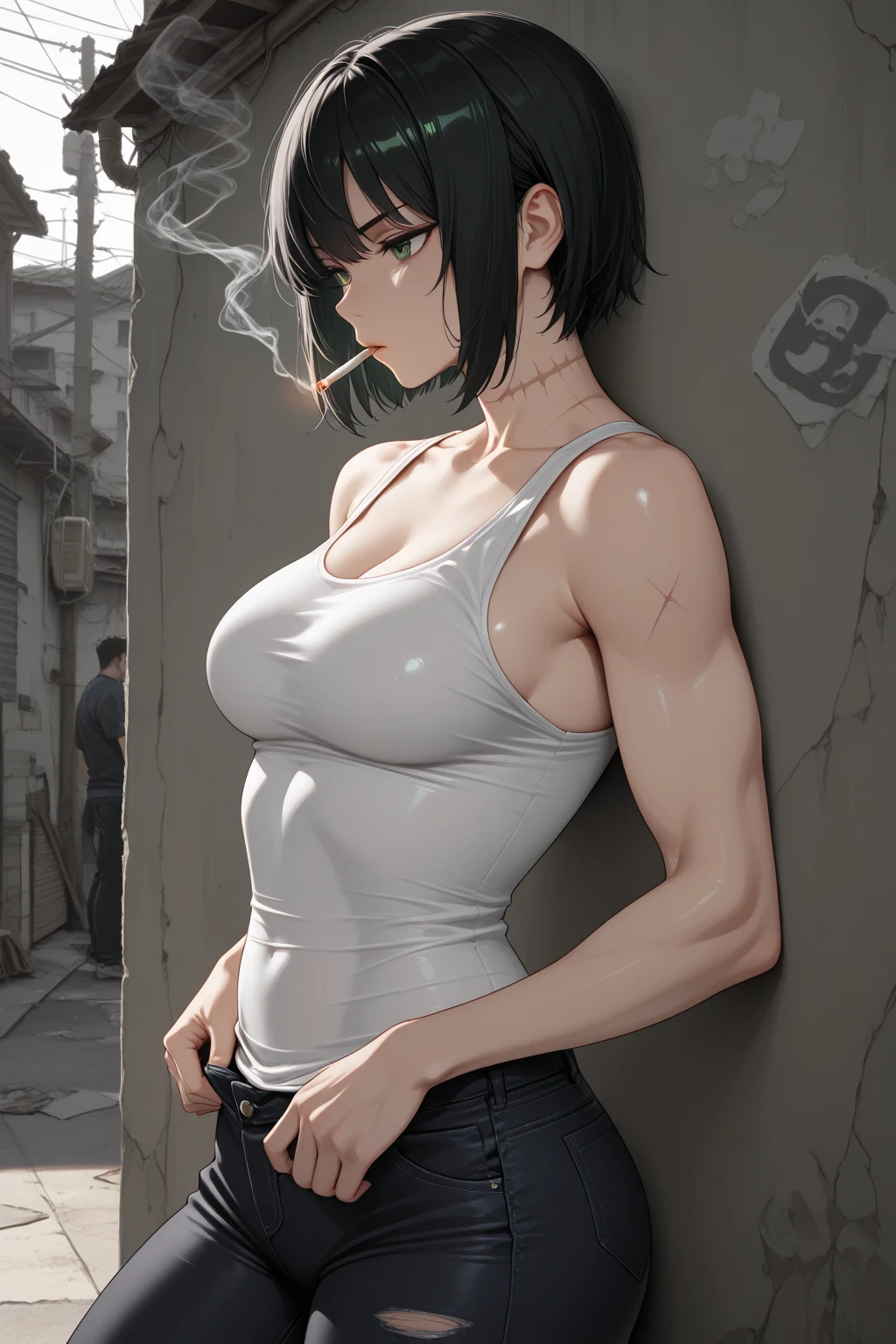 masterpiece, Highest quality, Unreal Engine, Super Resolution, Very detailed, Complex, colorful, Clear images, Sharp focus, Digital Blending,
Beautiful woman, Fubuki, alone, Mature Woman, 40 years old, Mature Woman, Perfect Eyes, Perfect Face, Ultra detailed hair, Ultra detailed face, Very detailedな唇, Large Breasts, Vivid expression, Healthy Body, Beautifully detailed sweat glands, Smooth skin texture, Carefully drawn,
(humidity:1.5), (Attractive face:1.2), (Beautiful Skin), Tight waist, (Big Breasts), (Sticky with sweat), Dynamic pose,
In the world of One Punch Man, Outdoor, wasteland, (Captivating look:1.2), View your audience, Cowboy Shot,