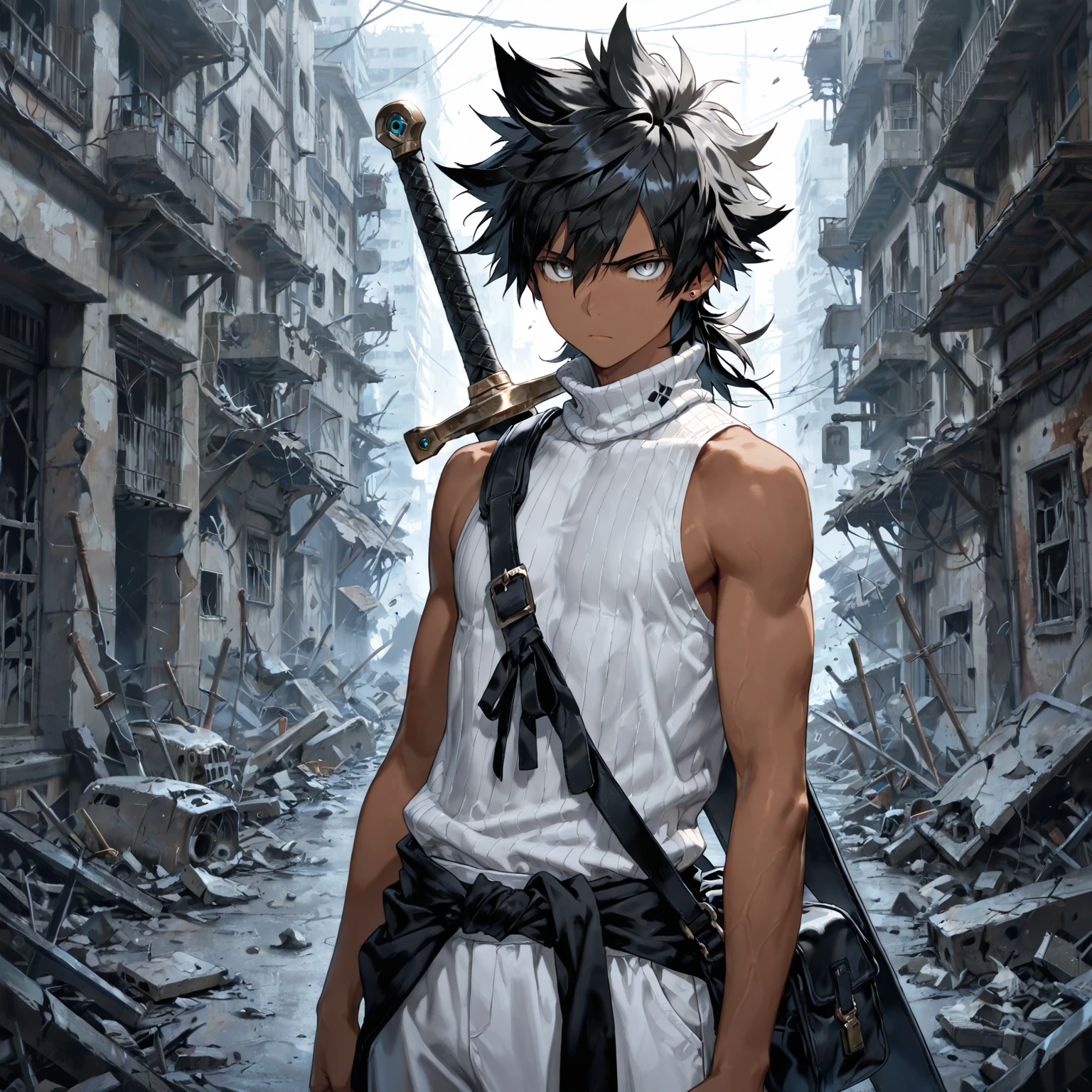 man, thick eyebrows, handsome, short hair, fox ears, injured, body