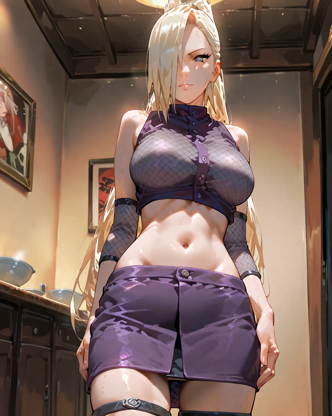 best quality, Yamanaka, Ino, (1girl, solo, Mature female, Adult woman), Seethru, luz do cabelo, quimono vermelho, quimono vermelho longo, quimono longo, cinta, olhos cianos, Chuva, fundo da floresta, fundo quente, seios grandes, coxas largas, gatinho, (, :1.1, ornamento de cabelo, Fio dental com decote), Teats, pele molhada, Eespermaa no peito, esperma