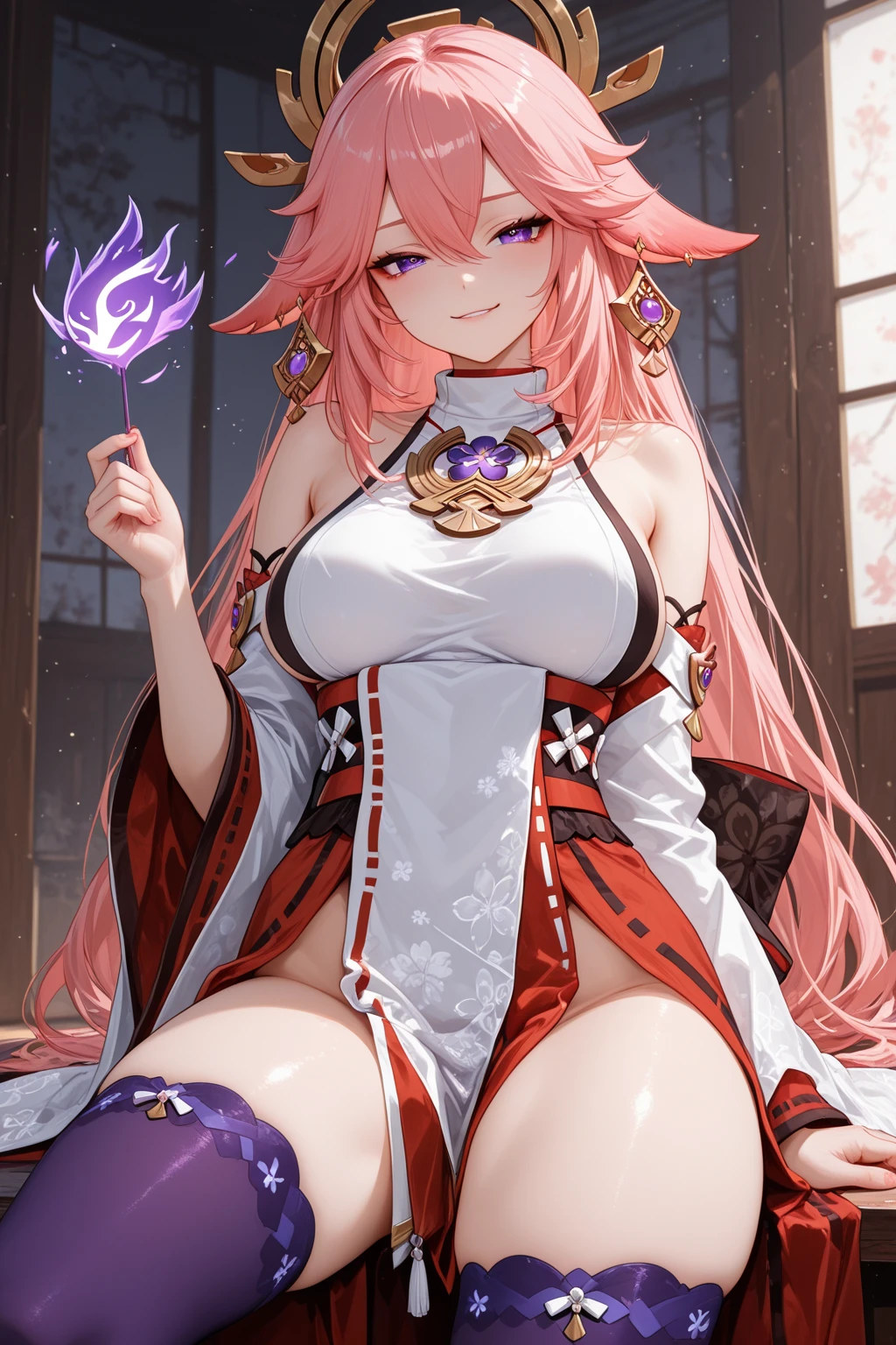 Yae Miko(purple eyes)(nude)(R-18)(explicit)(wedding dress)