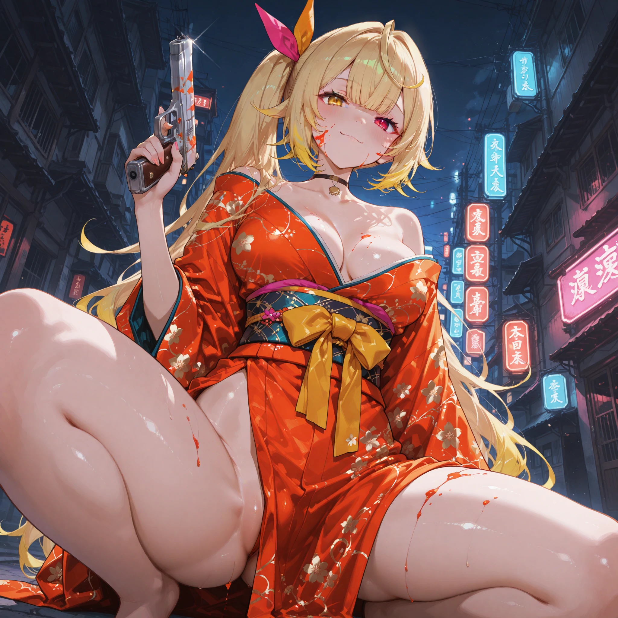 A lively night market. Female police officer, Carry snacks, And her face is full of joy and satisfaction.、Camel Toe、Giant tit、Nipple Puffs、Cleavage、Plump、Super big breasts、Super big butt、Being drunk、hat、uniform、On Patrol