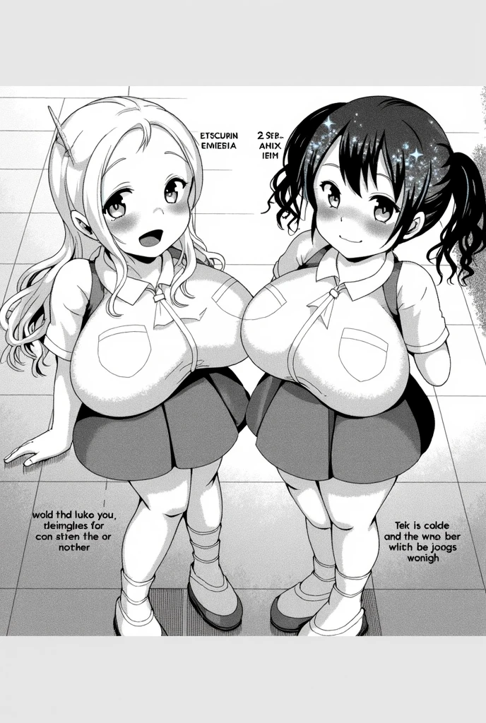 2girls, nishikigi chisato, inoue takina, lycoris recoil, couple, perfect anatomy, symmetry, sukumizu, school swimsuit, thighhighs, huge breasts, looking at viewer, shy, blush, masterpiece, best quality, very aesthetic, absurdres, anime,