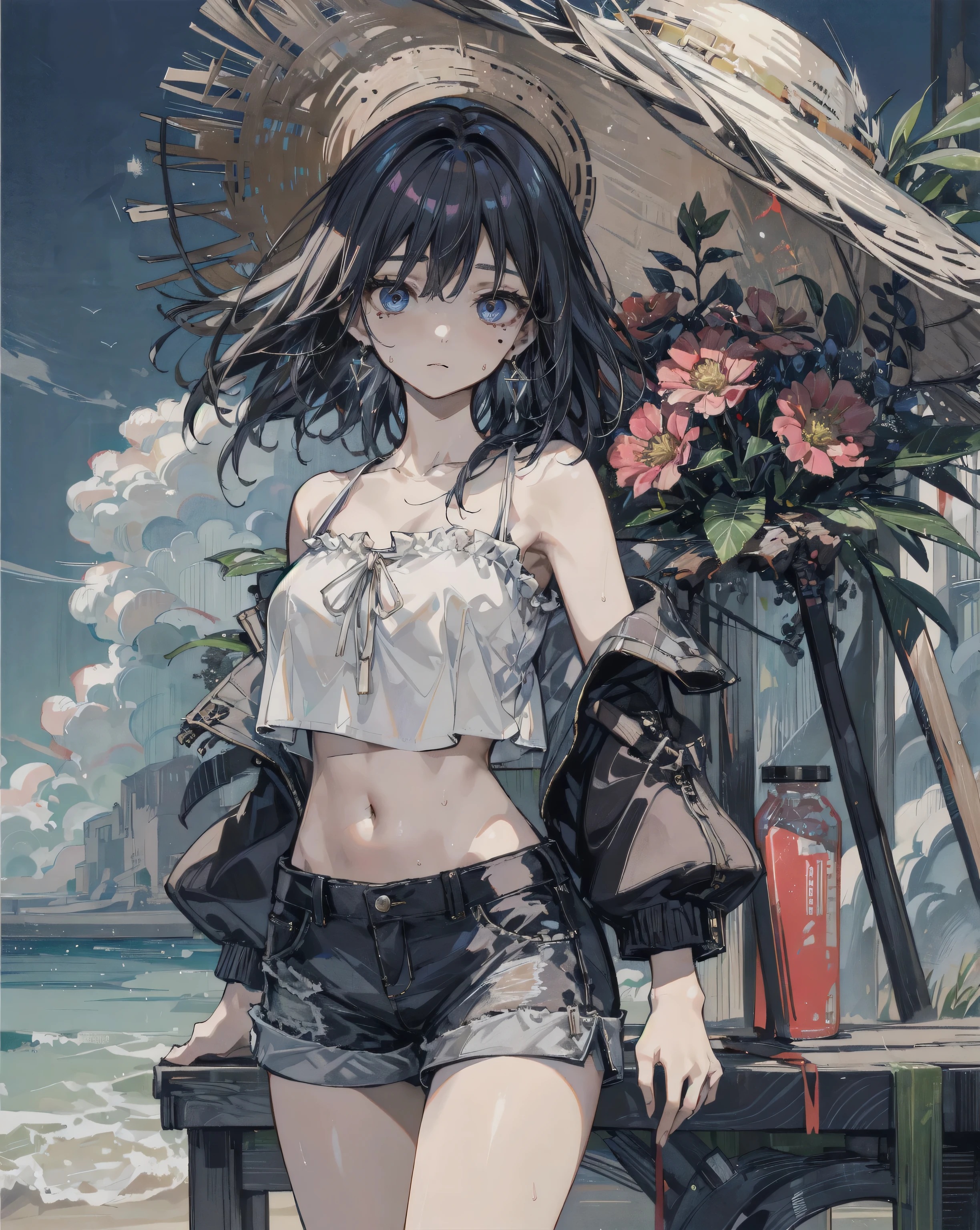 masterpiece, Highest quality, Cute Mature Woman,Small breasts that are just beginning to grow, Scrunchie hair ornament, Twin tails,Large areola,Nipples,hoodie,necklace, skinny , Nipples,(Nipplesが透けて見える)), (good:1.3), ((lingerie,Culottes:1.5)),下から見上げたCulottes