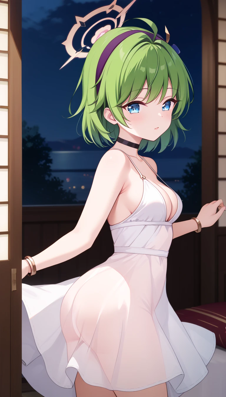 tall anime woman short green hair beautiful body ?????