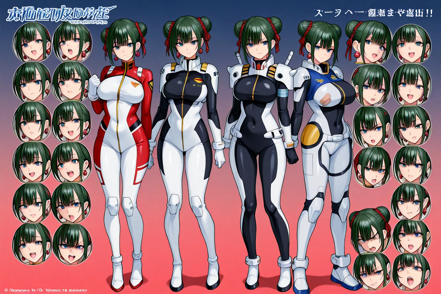 (masterpiece, best quality, high resolution,) a beautiful woman, ((huge breasts)), black hair, bob cut, red lips, glasses, green eyes, plug-in suit, full-body white pilot suit, mature smile, headphones white interface,((white background,)), ((full body standing)),
