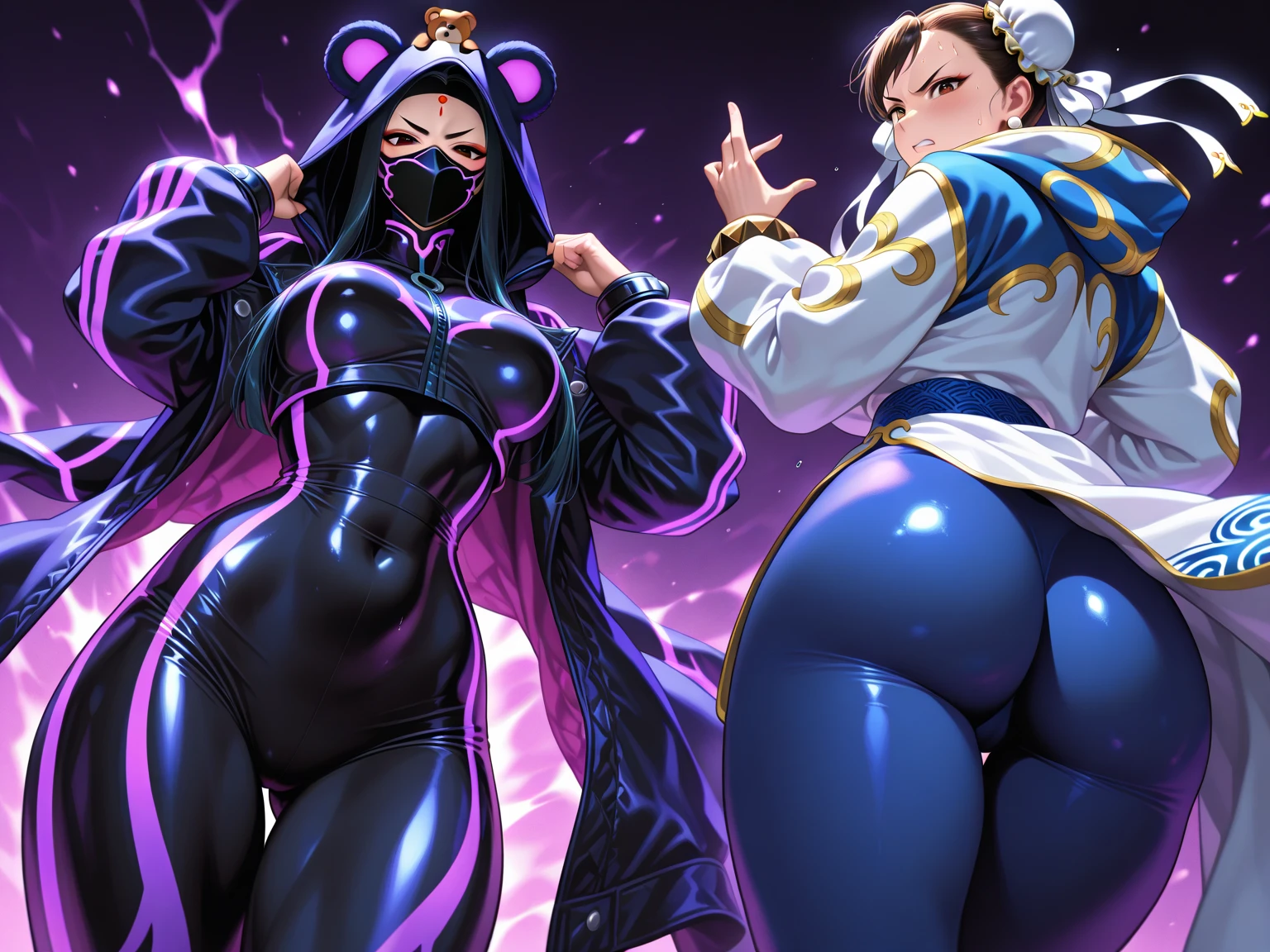 (Private 4K)、(High resolution:1.2)、(High freshness:1.2)、、(Whole Body Ezbian:1.2)、(Two Women:1.6)、((Woman with exaggerated big physique))、(Super big breasts fully opened:1.8)、abnormally developed muscles,,Barefoot woman, , Big arms、(Huge muscles:1.4)、(Dynamic pose:1.2)、(Women embracing each other with all their might:1.8)、(Ninja:1.8)、
