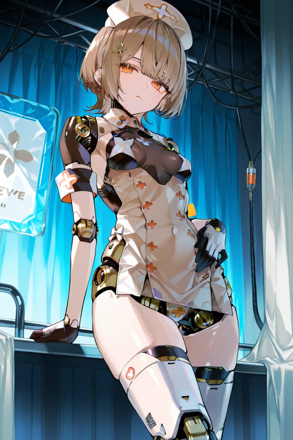 Young black girl, black skin, white colored hair, Bob hairstyle, Orange Eyes, Green rich top, Sleeveless, pantyhouse, crown, Shorts, open breasts, anger, Masterpiece, hiquality
