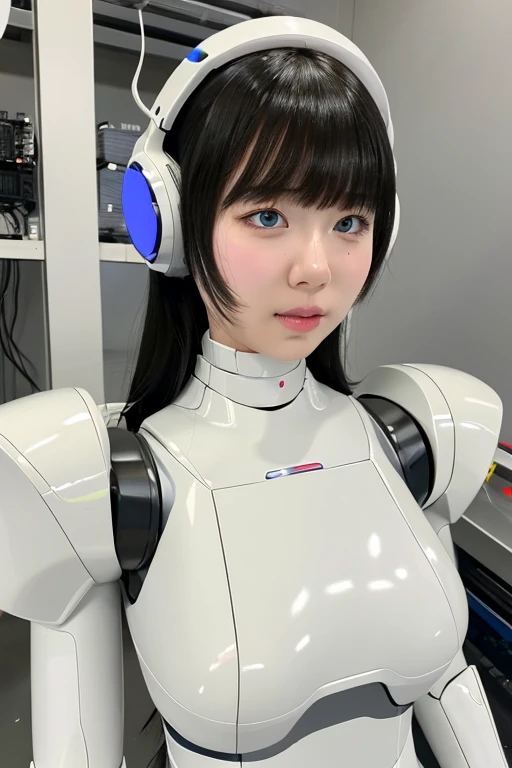 (Photorealistic:1.4), (Raw photo)masutepiece, Best Quality, Extremely detailed, (Photorealistic:1.4), (8K, 4K, Best Quality, hight resolution, 超A high resolution:1.1), 8K Portrait,1girl in, Japanese android girl,Plump , announcer,control panels,android,Droid,Mechanical Hand, ,Robot arms and legs, Black hair,Mechanical body,Blunt bangs,White Robotics Parts,perfect robot woman,Charging spot,Long Tube,A thick cable was connected to his neck.,ceramic body ,Mechanical body, mechanical ear covers,android,robot humanoid,a bit Chubby,pantiy,complete eyes,Perfect machine body,White robot body,The laboratory of the future,android factory,mechanical ear covers,White and light blue uniform,light blue accent costume,