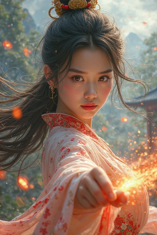 Best quality, masterpiece, High resolution, Wuxia 1girl, china dress, hyper pretty face, super pretty eyes, super pretty hair, kung fu fighting