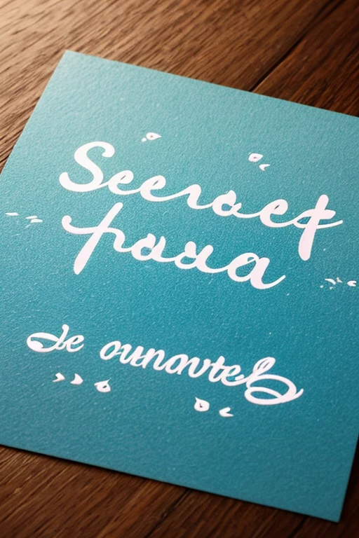 Beauty holds up a sign,The word “sea art” is written on the card
