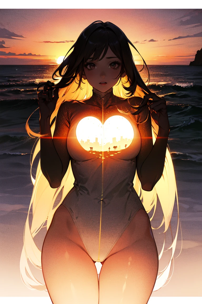 High quality,8k ultra high definition,美丽的Doubleexposure,Combines the silhouette of a goddess with the sunset coast, sunset coast should be used as the bottom background,Details are integrated into the silhouette of the goddess,Clear lines,The background is monochromatic,Focus sharp,Doubleexposure,by Yukisakura,extremely wonderful full color