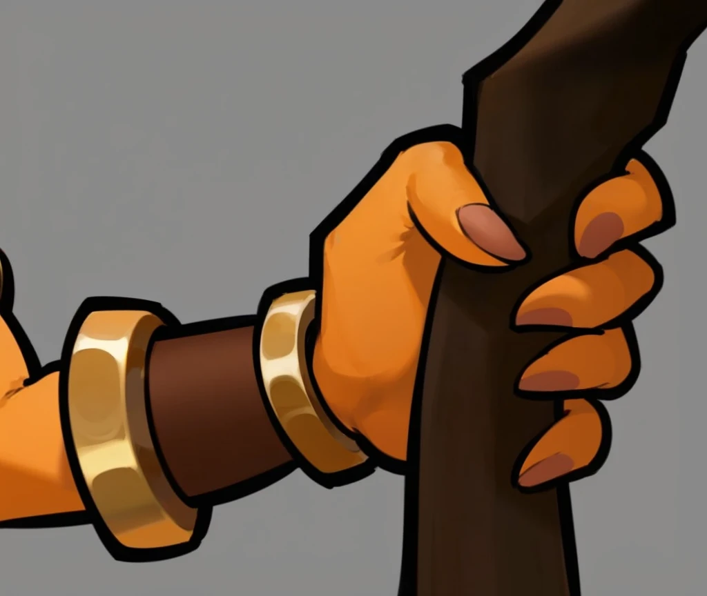 golden metallic,orange hand,tan wood