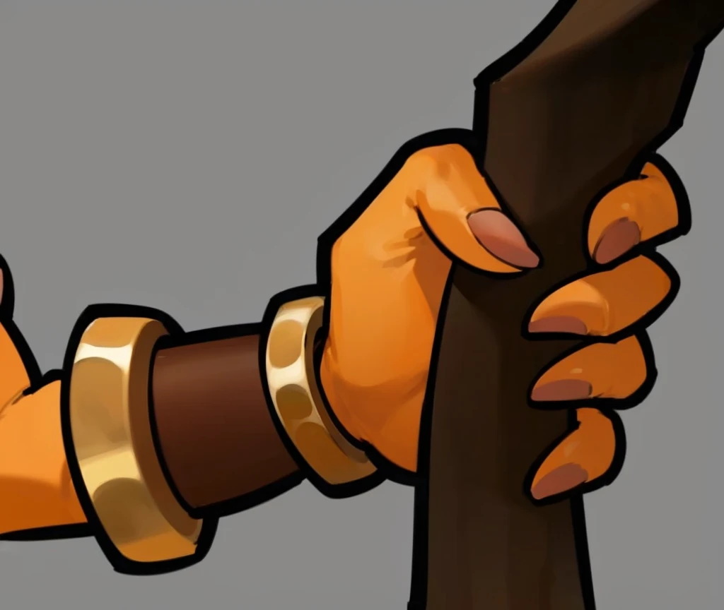 golden metallic,orange hand,tan wood
