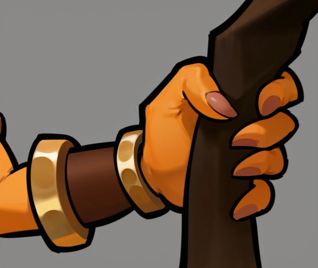 golden metallic,orange hand,tan wood