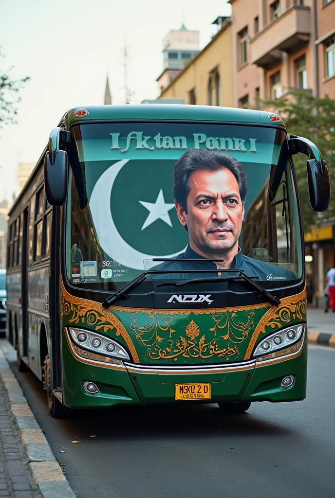 The PTI flag should have the picture of Imran Khan on the right side and the picture of Quaid-e-Azam Muhammad Ali Jinnah and Allama Iqbal on the other side.