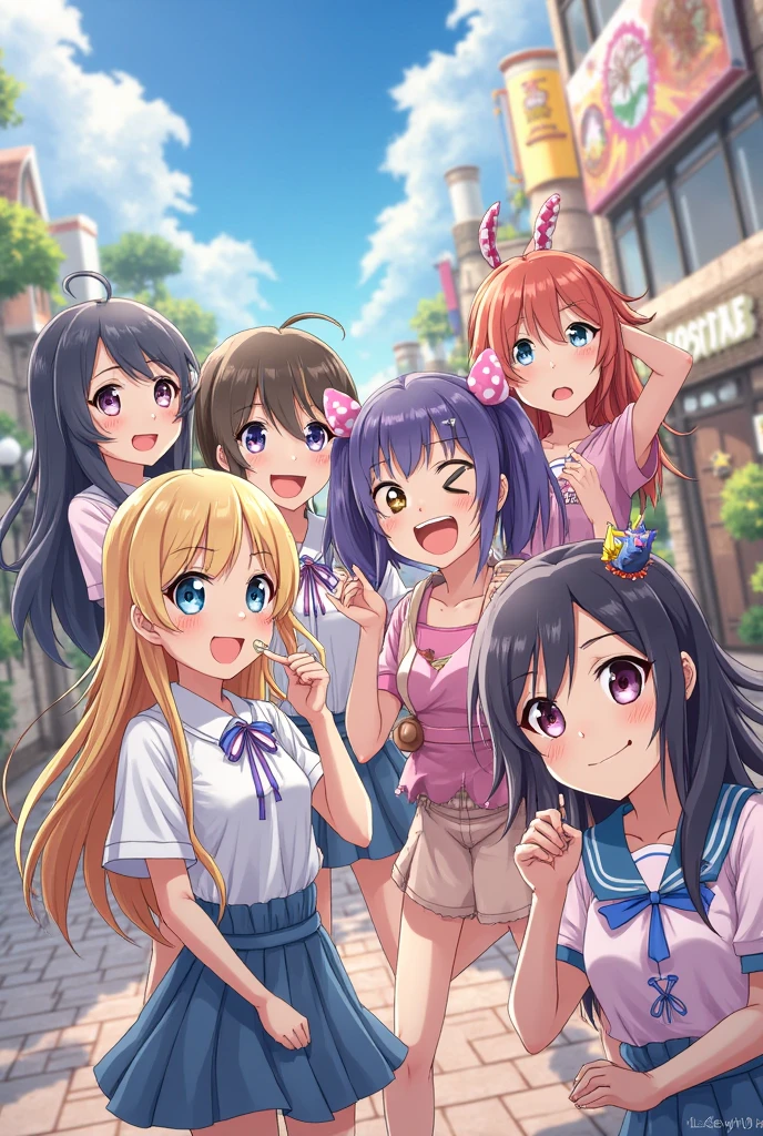 Anime Background in which all boys and girls characters holding chocklet bar dairy milk 