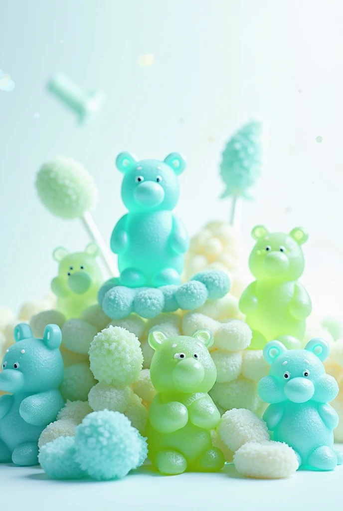 ice cream fantasy of made of the ice cream with colorful sugar craft sculptures, white and black ice cream texture wolf, (absurdly adorable cute:1.3), (in the broken black glass case with iridescent:1.3), floating flying neon bird lighting, ambient lighting, mysterious ambient lighting,