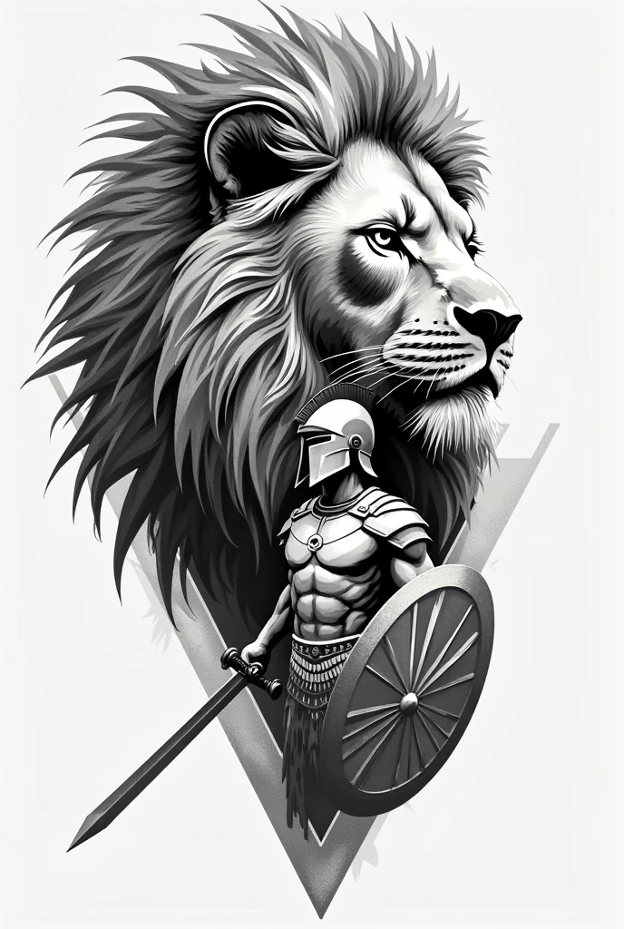 Realistic drawing of a gladiator wearing a helmet, hokd a sphere and a sword standing next to a lion, drawing, art, stencil, masterpiece, amazing
