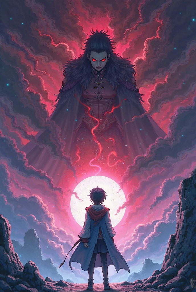 (photorealism:1.2) Yuta Okkotsu from jujutsu kaisen  doing his domain expansion and background with the Queen of Curses Rika from Jujutsu Kaisen