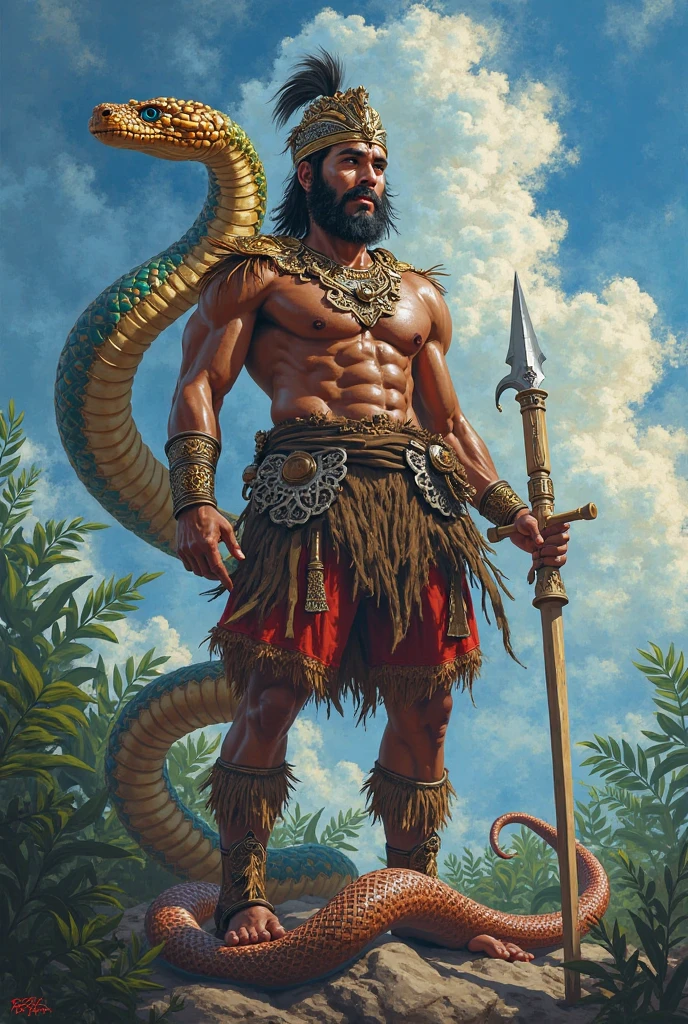 Create an image of a one 2 human druid with short pointed ears and tanned skin. He has long curly black hair and wears a simple moss-green outfit. The druid is barefoot, and his fingernails are slightly pointed. He also has a DEMONIC TAIL but no horns. without much muscle