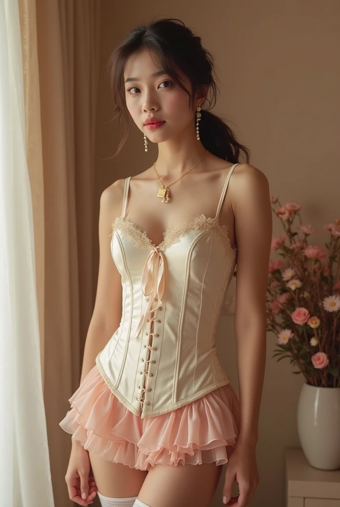 masterpiece, Highest quality, Realistic, Very detailed, Finer details, High resolution, 8k wallpaper, One beautiful woman, Wearing a lovely pink see-through bunny girl costume, Wearing a garter belt, Great hotel entrance, At night, Light brown messy hair, Perfect dynamic composition, Beautiful and beautiful eyes、Big earrings、Are standing、whole body ((Medium breasts, )), (Well-defined abs : 1.1), (Perfect body : 1.1), full-length photo, (Ripped tube top:1.3), (Extremely detailed CG 8k wallpaper), (Extremely delicate and beautiful), (masterpiece), (best quality:1.0), Delicate skin, Extremely detailed two 18 year old tween girls trying on cute clothes, two close friends, colored hair, collar, skinny body, detailed pupils, beautiful face, perfect faces like young asian models, tattoo, touching each other, back straps, innocent expression, enticing, full body showing legs, garter with stockings, good lighting, high heels, cute glasses, kawai cosplay girls, strapped colored dresses with cutouts slits, bright playful, thin model, cute young teen girls