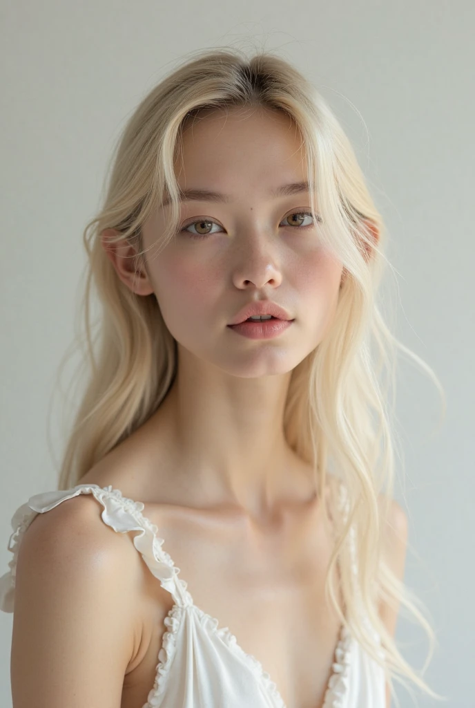 "a young white woman, athletic, aged 19, with pale skin, similar to the skin of an Asian, straight and voluminous hair. She has a cute face and is described as beautiful like a doll. She's sitting in her room, playing video game. She's wearing lingerie, a bra and panty set that covers the entire body. The photo is of high quality, taken with a professional camera, capturing every detail of her body, who has small breasts, thin body and slightly thick thighs, in sensual poses. The scenery has darker colors, with modern decor and soft lighting, reflecting your relaxed and fashionable personality on social media."