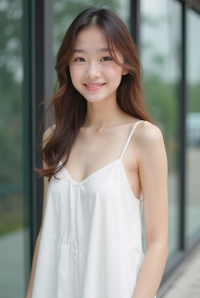 Ultra-high resolution,Natural light,photograph,Highest quality,photographのようなHighest quality,Japanese,Beauty,woman,beautiful girl,Freshman,22 years old,Beautiful Face,Cute Face,Beautiful Hair,Straight Hair,,Fair skin,Beautiful legs,Beautiful Armpits,Beautiful thighs,full body,White sleeveless,Skinny jeans,Beautiful arms,Open Terrace,Brushing her hair back