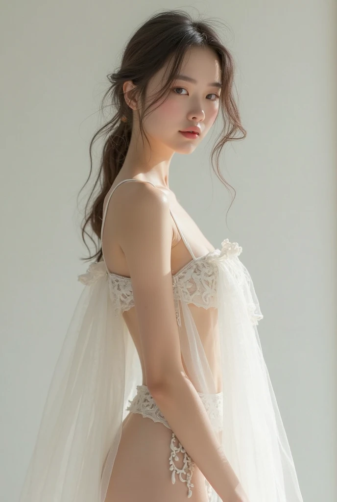 woman　b80 w57 h85 on all fours　Frills　bikini　White Asian　back