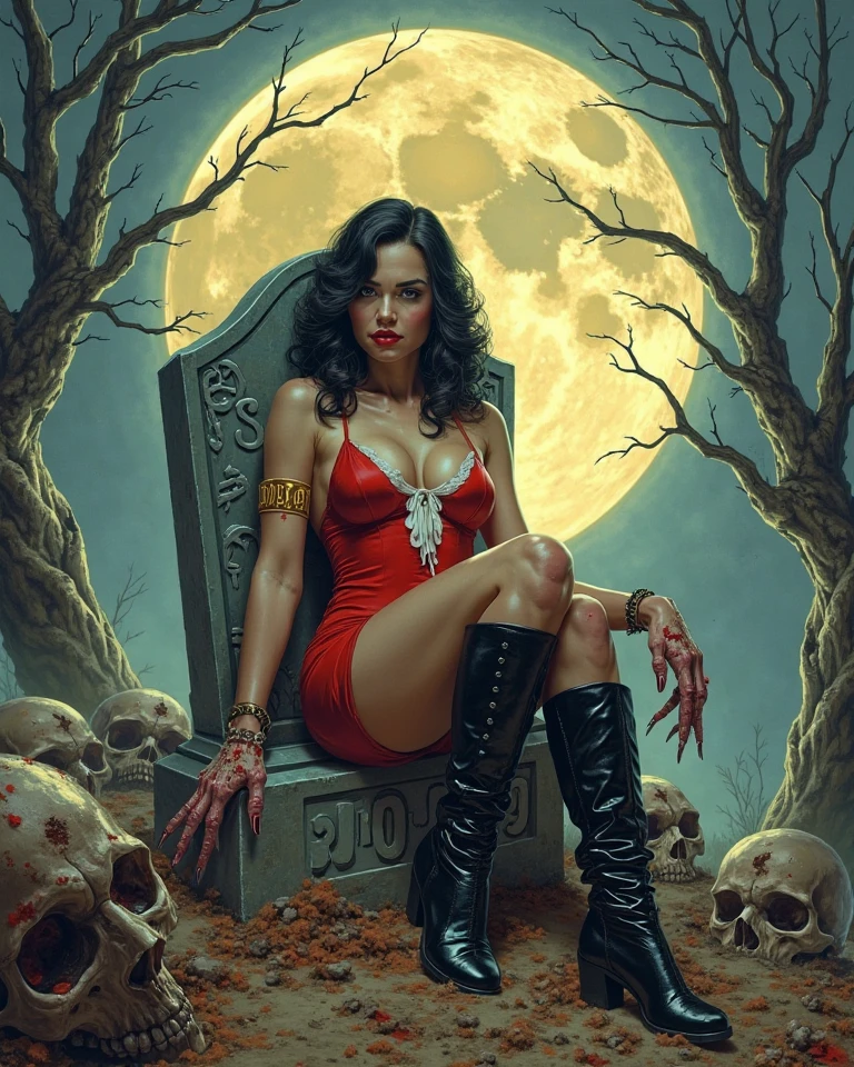 (Suprarealistic, erotically charged art in the style of Zdzislaw Beksinski and Hajime Sorayama :1.3), (a voluptuous femme fatale lounges provocatively on a chaise of living, pulsating flesh :1.5), her perfect curves highlighted by a skintight catsuit of liquid metal, shimmering with iridescent hues, (her raven hair cascades in sinuous waves, entwining with the tendrils of smoke rising from her cigarette holder :1.6), while her smoldering gaze promises untold pleasures and forbidden desires, (behind her, a surreal burning Moscow cityscape unfolds, with towering spires of bone and sinew piercing a blood-red sky :1.4). Lustrous, metallic tones, dramatic chiaroscuro. (Bird's-eye view, fisheye lens :1.3)
Indulge in a decadent feast for the senses, where the line between seduction and surreality blurs into a mesmerizing tableau of carnal delight ,