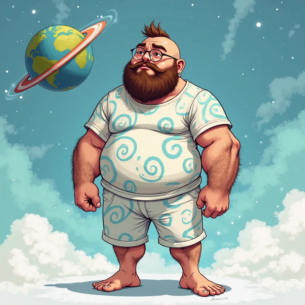 Planet Saturn depicted on a full body white man